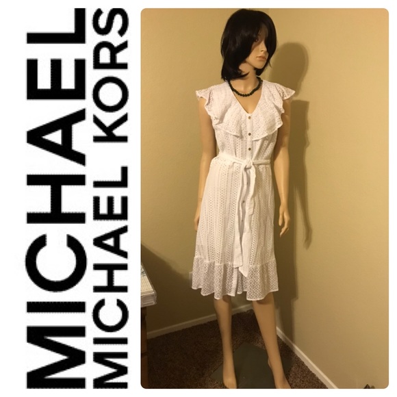 New Michael Kors White Summer Cotton Eyelet Dress